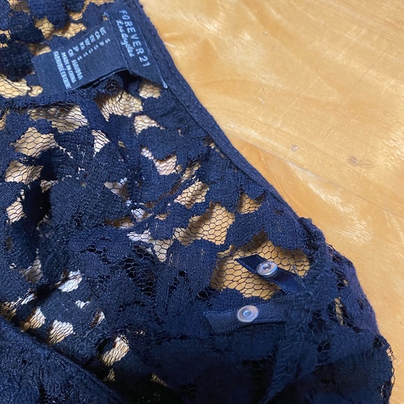 Forever 21 Black Lace Dress Overlay with cross-stitch red rose design - Picture 14 of 16